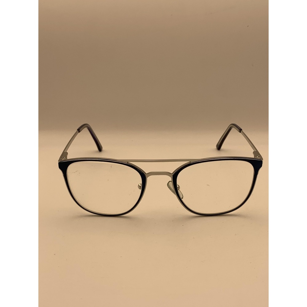 Just 307 Navy Eyeglass Frames Silver Blue 50-21-145 Rectangle Full Rim Frame Onl